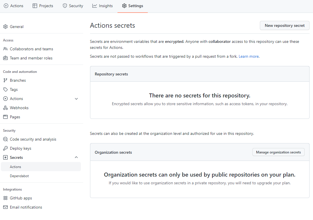 Github Actions interface